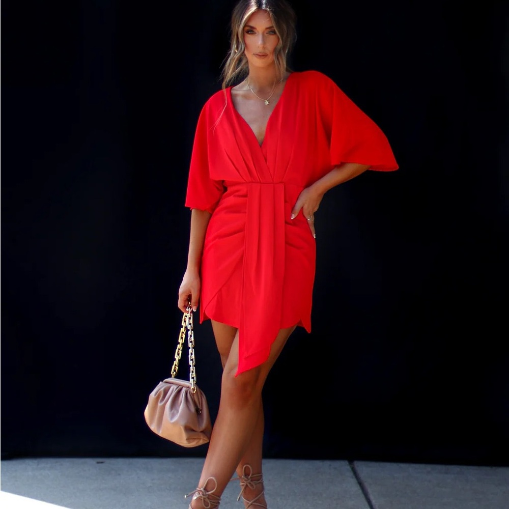 Vici Red Sheath Mini Dress with Plunge Neckline. Porticia V-Neck Mini Dress